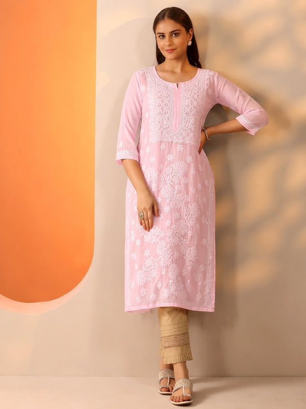 Trending straight kurti with intricate chikankari work designed for women who prefer stylish ethnic outfits
