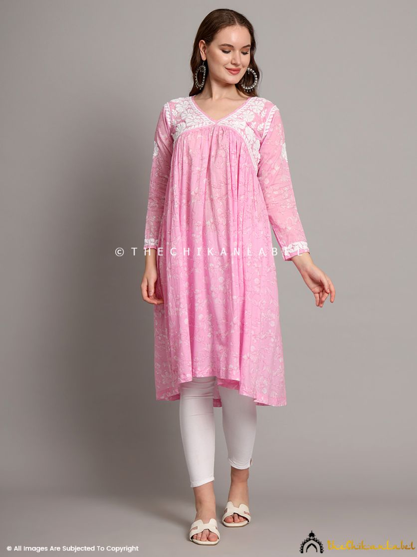 Baby Pink Alia Mulmul Chikankari Anarkali