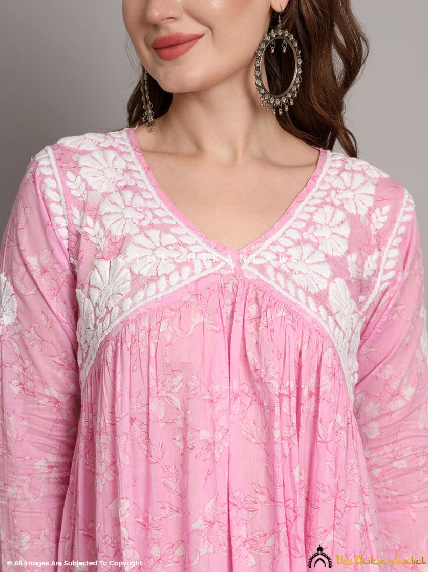 Baby Pink Alia Mulmul Chikankari Anarkali