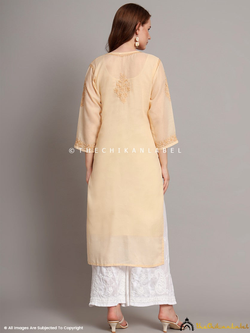 Beige Naina Cotton Chikankari Straight Kurti with inner