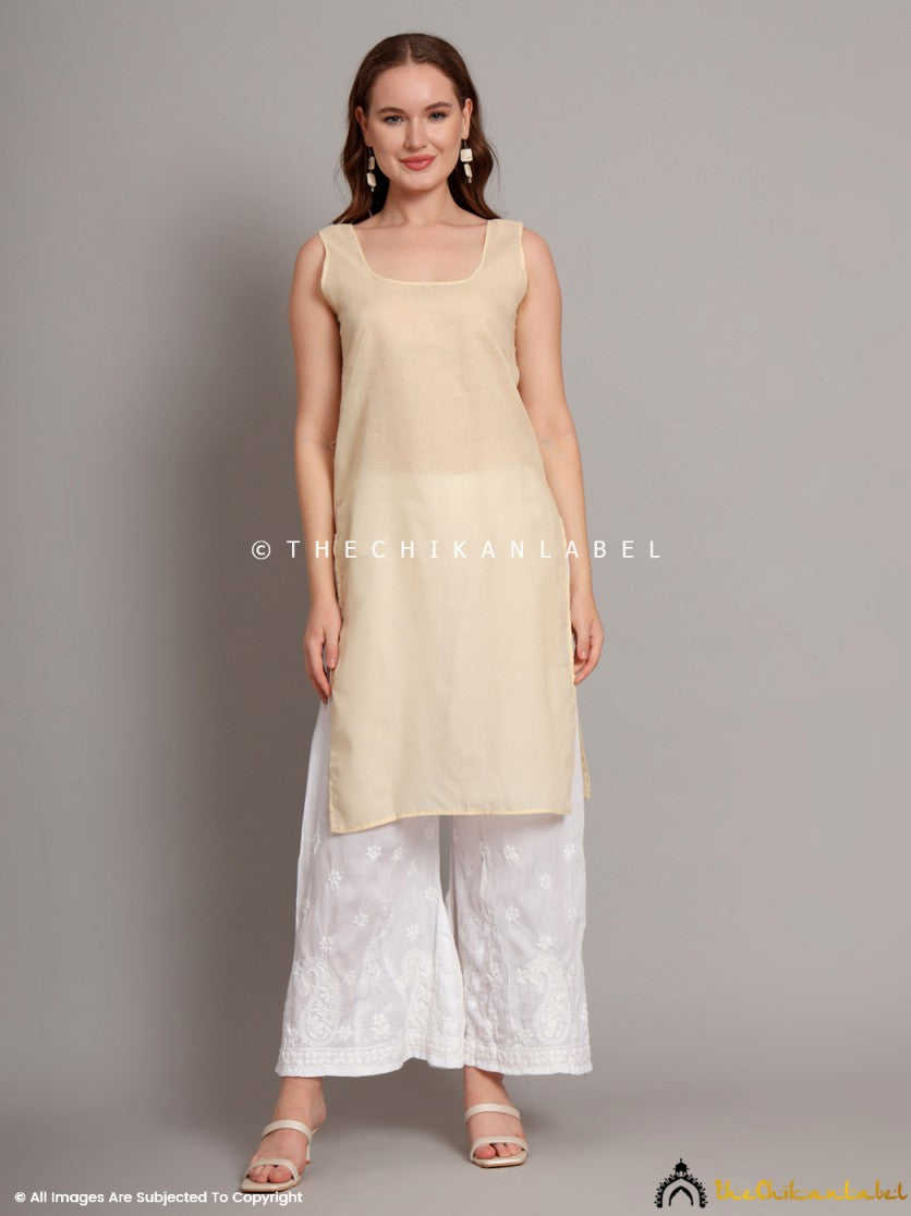 Beige Naina Cotton Chikankari Straight Kurti with inner