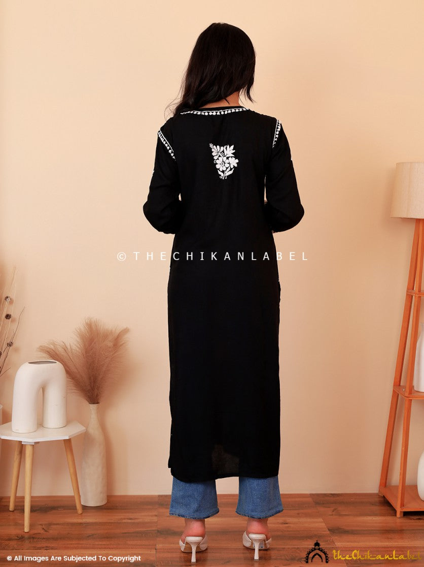 Black Kiara Rayon Chikankari Straight Kurti , Chikankari Straight Kurti in Rayon Fabric For Woman