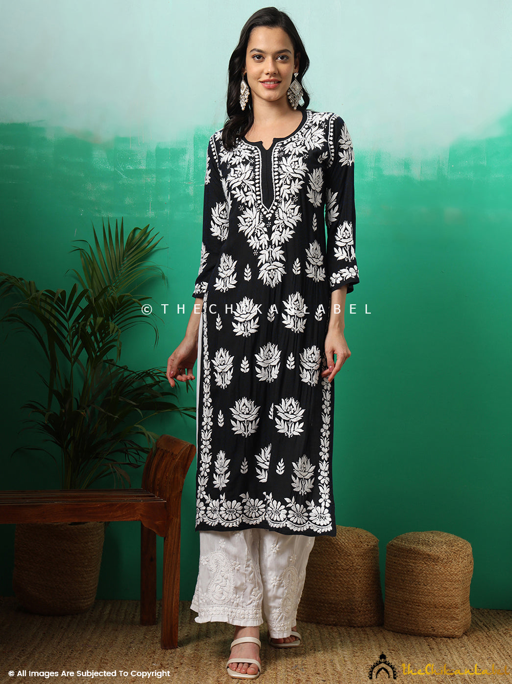 Black Tanvi Modal Chikankari Straight Kurti