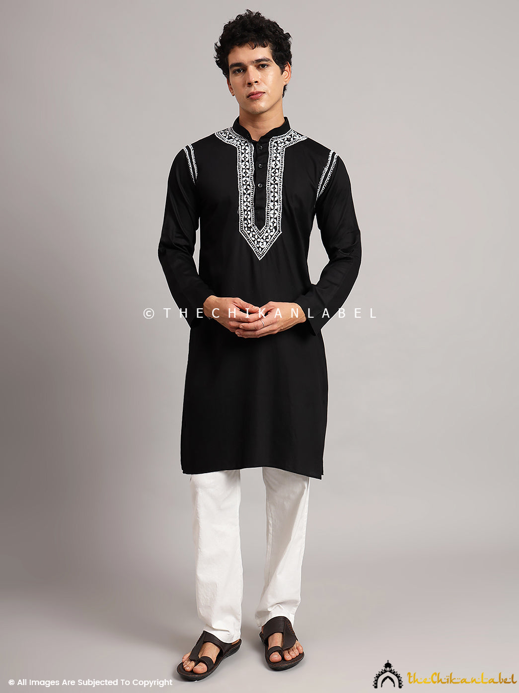 Black Uman Cotton Chikankari Men's Kurta