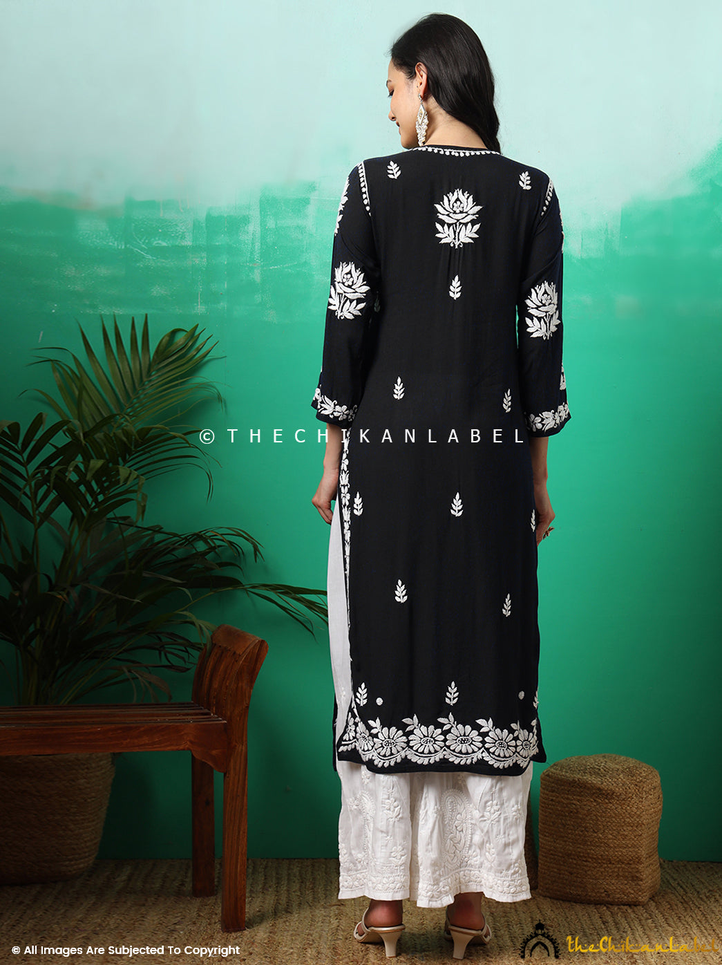 Black Tanvi Modal Chikankari Straight Kurti