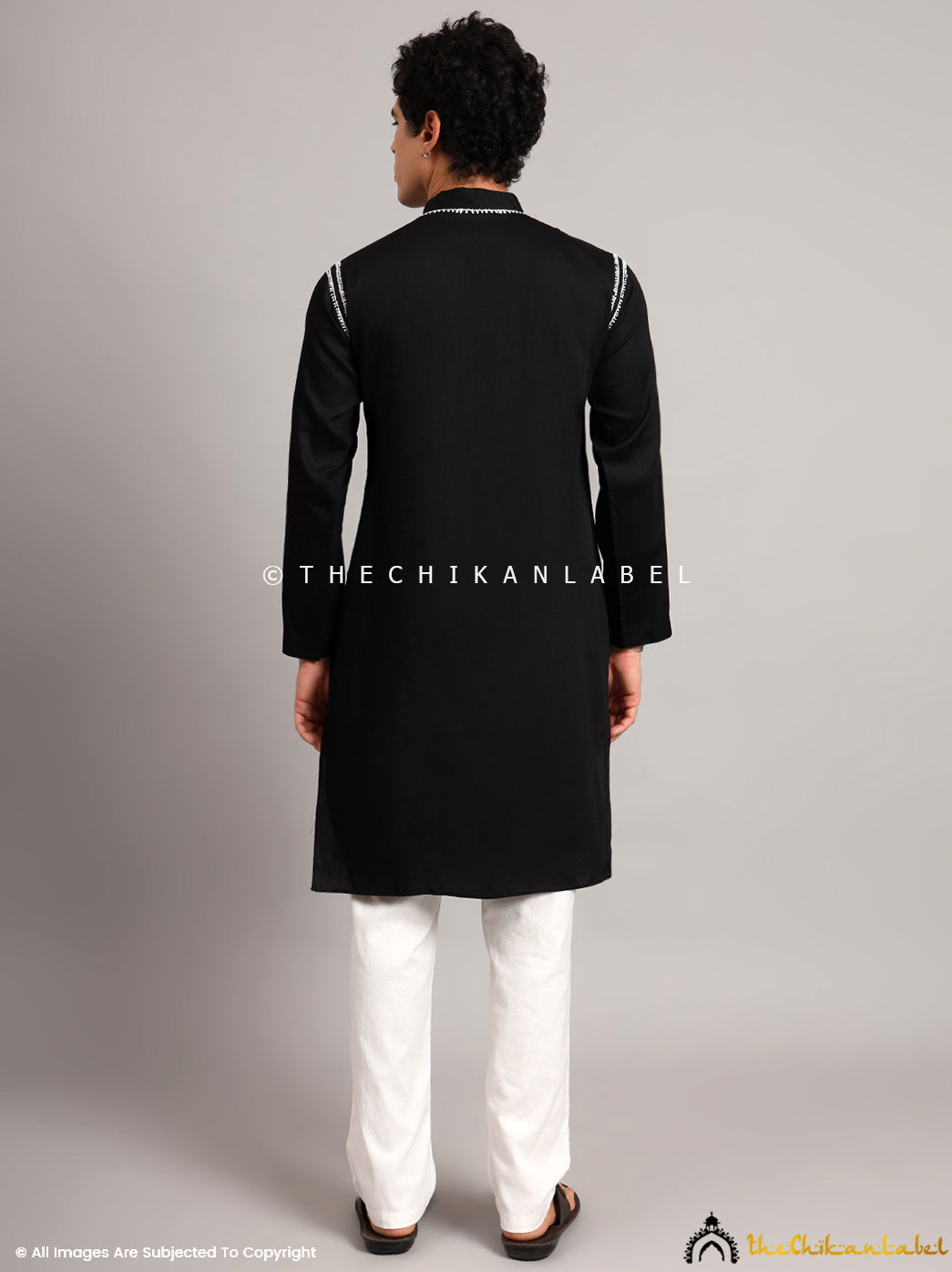 Black Uman Cotton Chikankari Men's Kurta