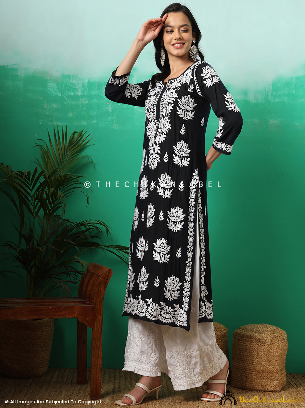 Black Tanvi Modal Chikankari Straight Kurti