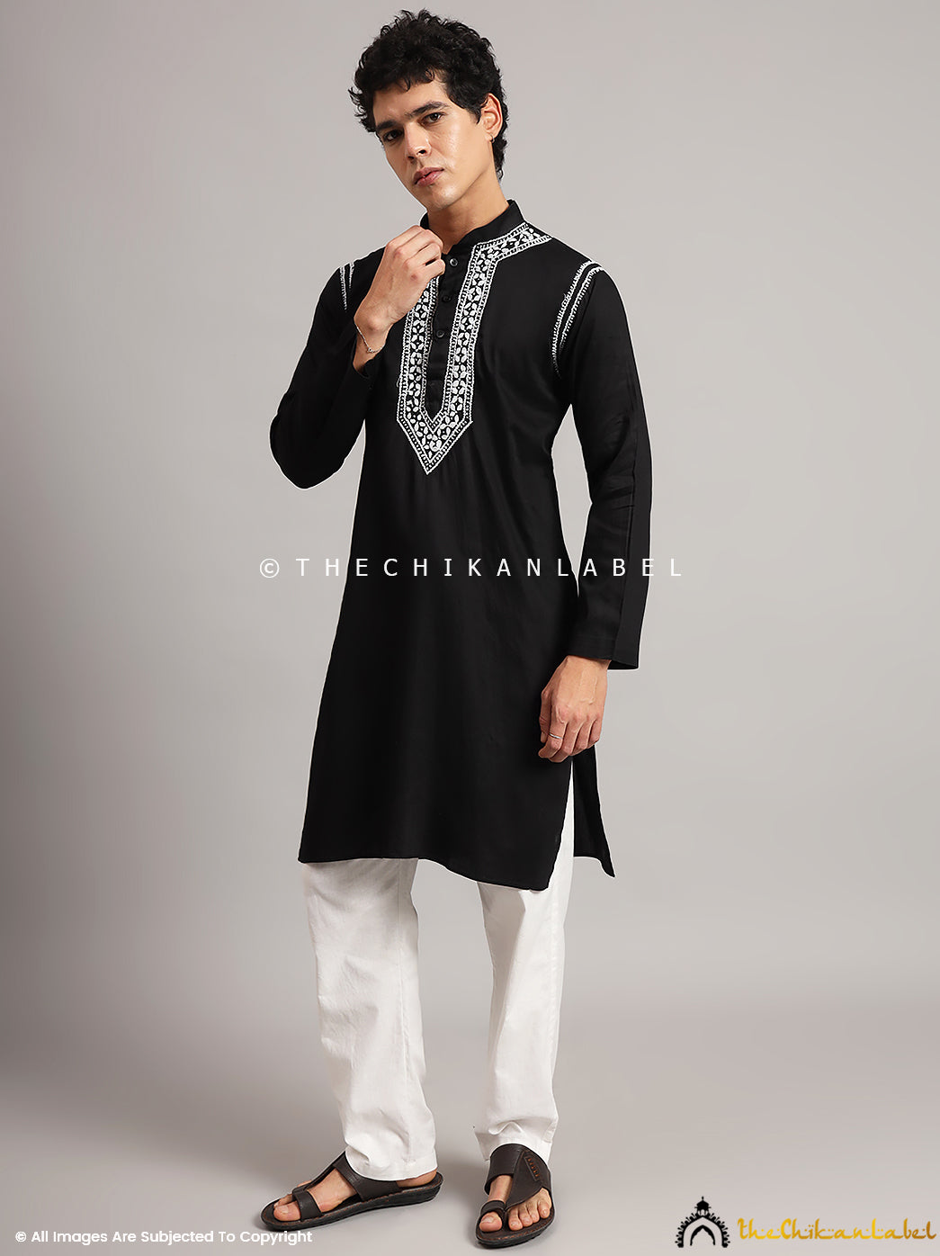 Black Uman Cotton Chikankari Men's Kurta