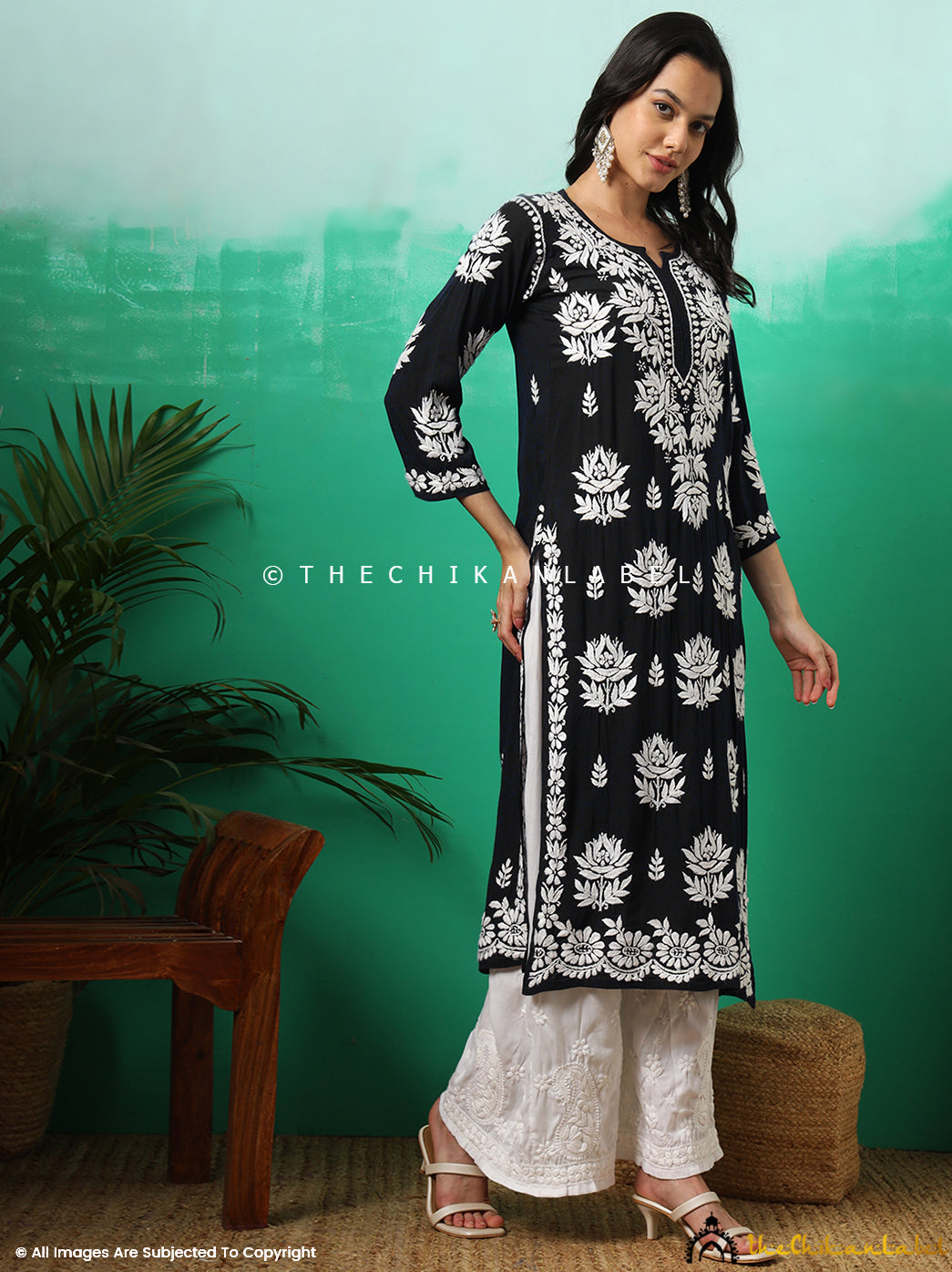 Black Tanvi Modal Chikankari Straight Kurti