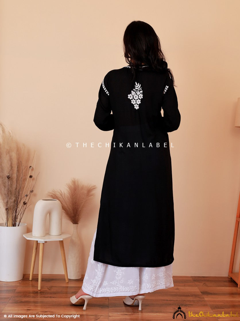 Black Raisa Modal Chikankari Straight Kurti, Chikankari Straight Kurti In Modal Fabric For woman