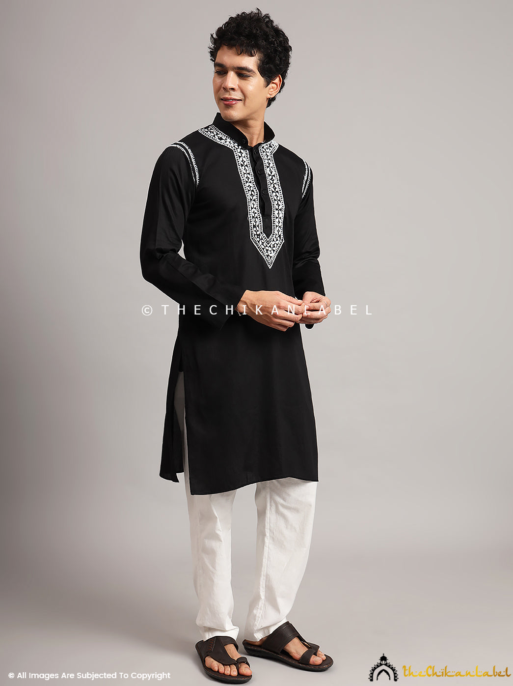 Black Uman Cotton Chikankari Men's Kurta