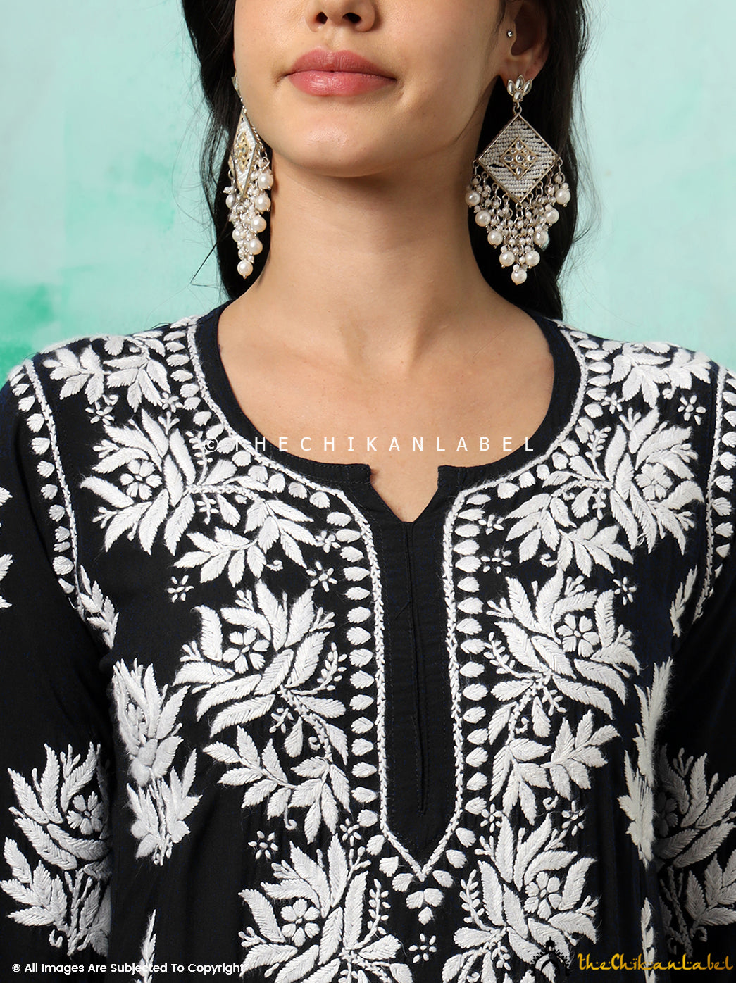 Black Tanvi Modal Chikankari Straight Kurti