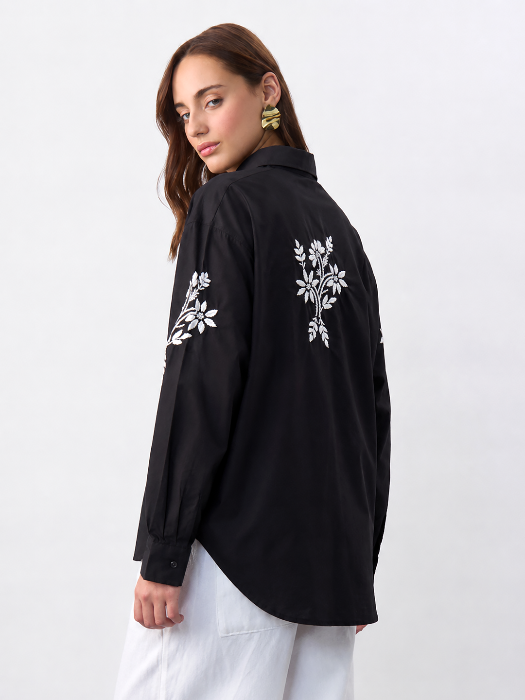 Rubi Cotton Chikankari Shirt - Black