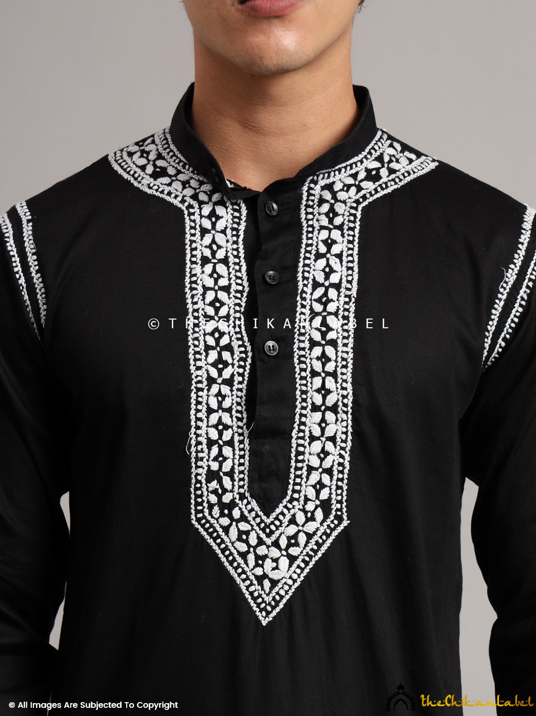 Black Uman Cotton Chikankari Men's Kurta