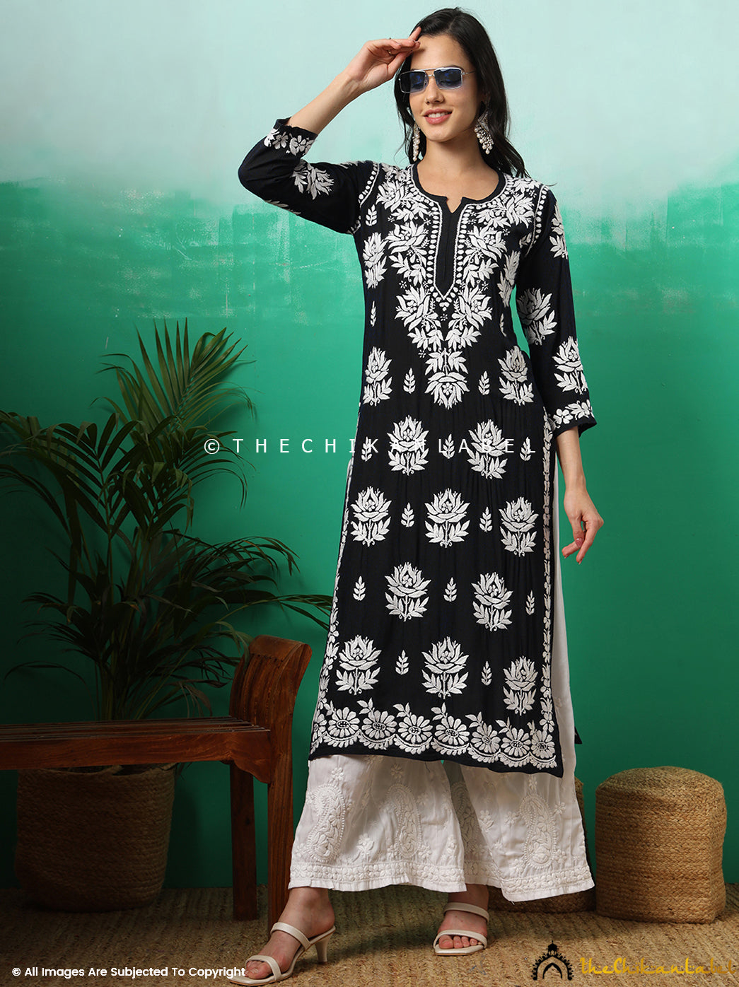 Black Tanvi Modal Chikankari Straight Kurti