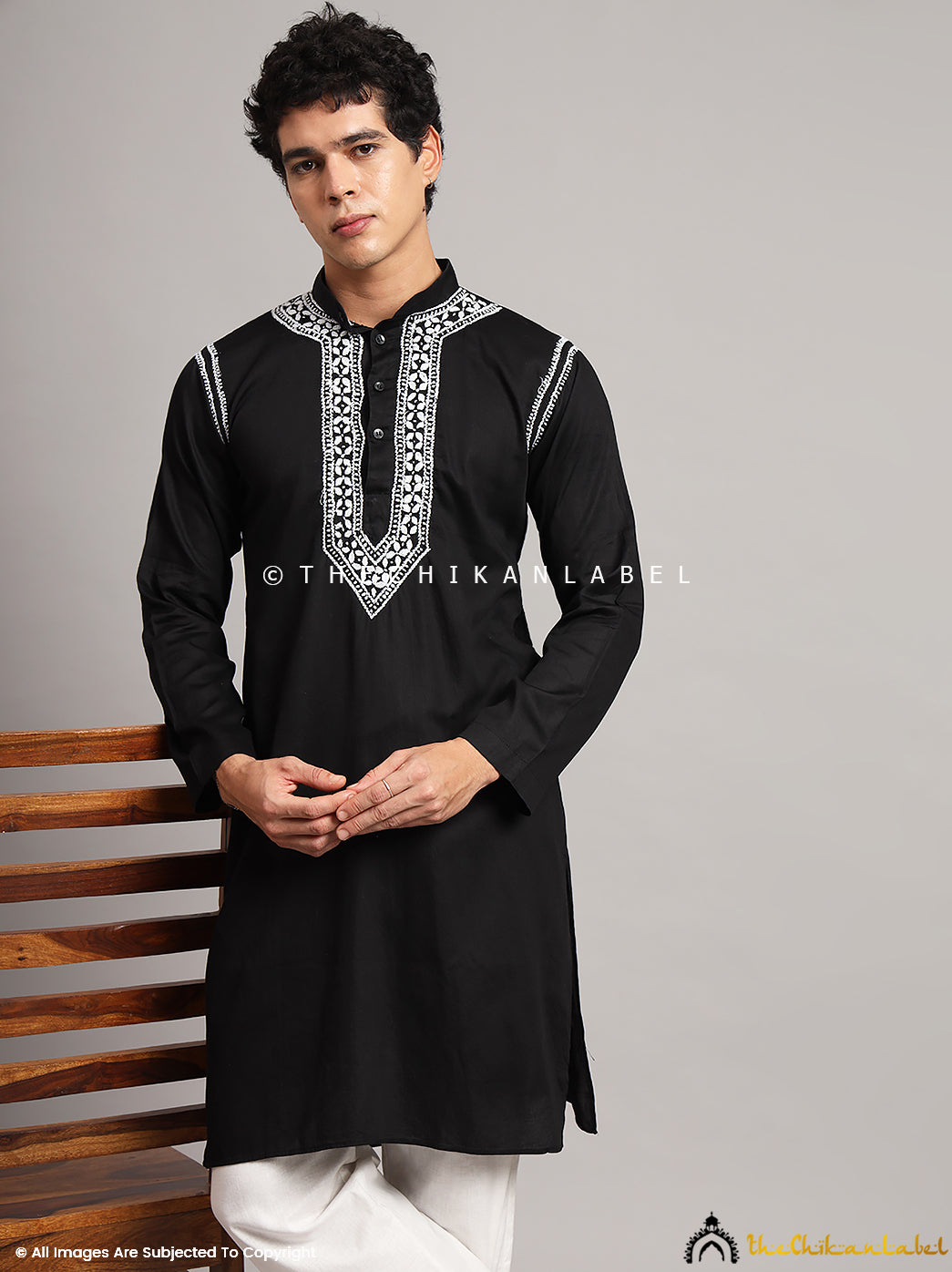 Black Uman Cotton Chikankari Men's Kurta