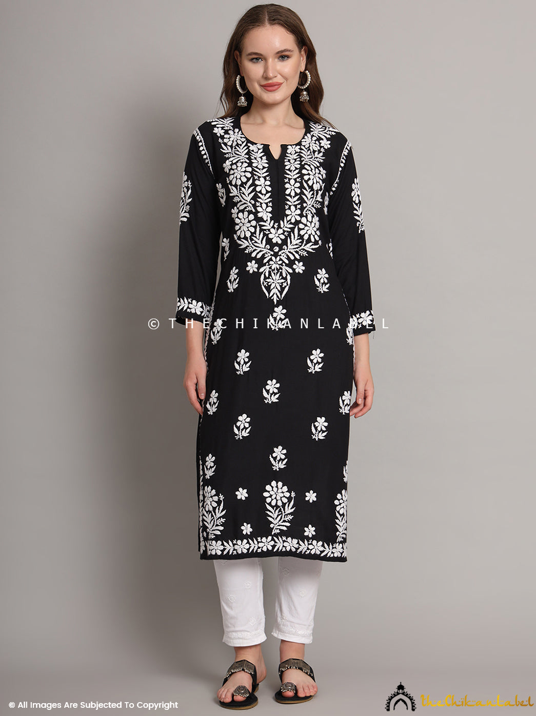 Black Aafiyat Modal Chikankari Straight Kurti