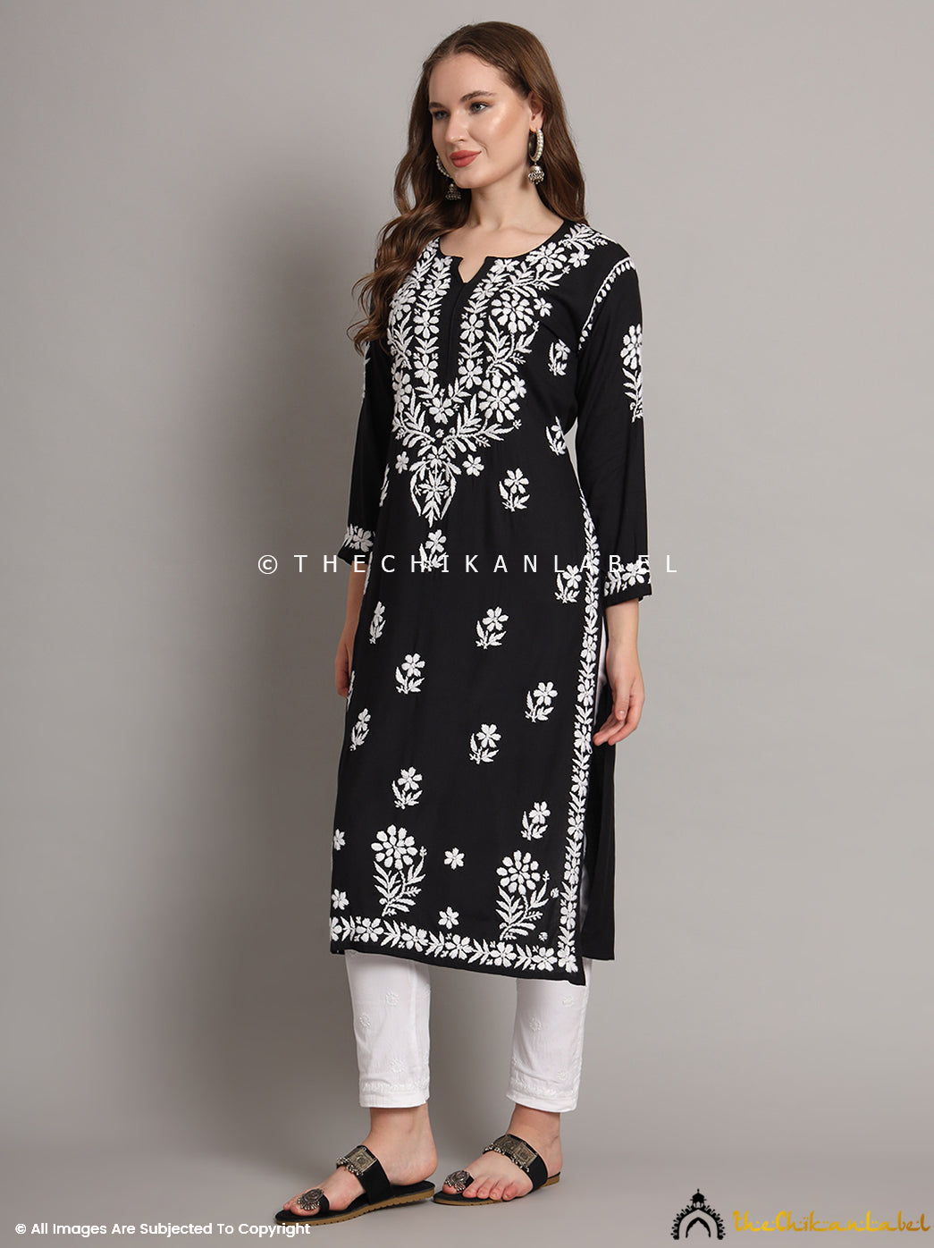 Black Aafiyat Modal Chikankari Straight Kurti