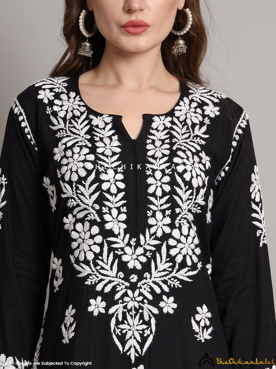 Black Aafiyat Modal Chikankari Straight Kurti