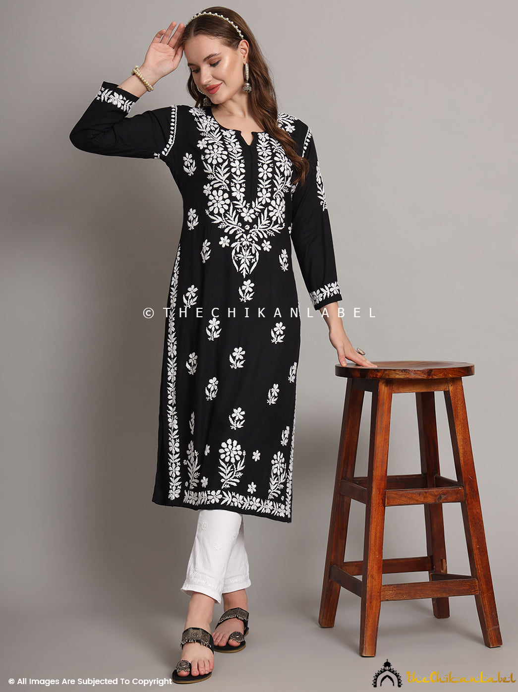 Black Aafiyat Modal Chikankari Straight Kurti