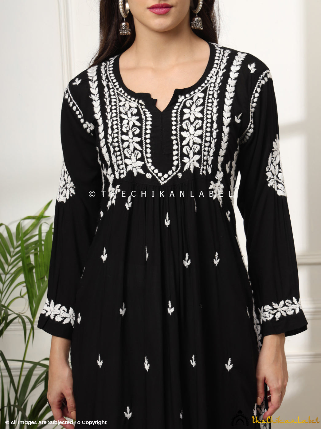 Black Aardhya Rayon Chikankari A-Line Kurti