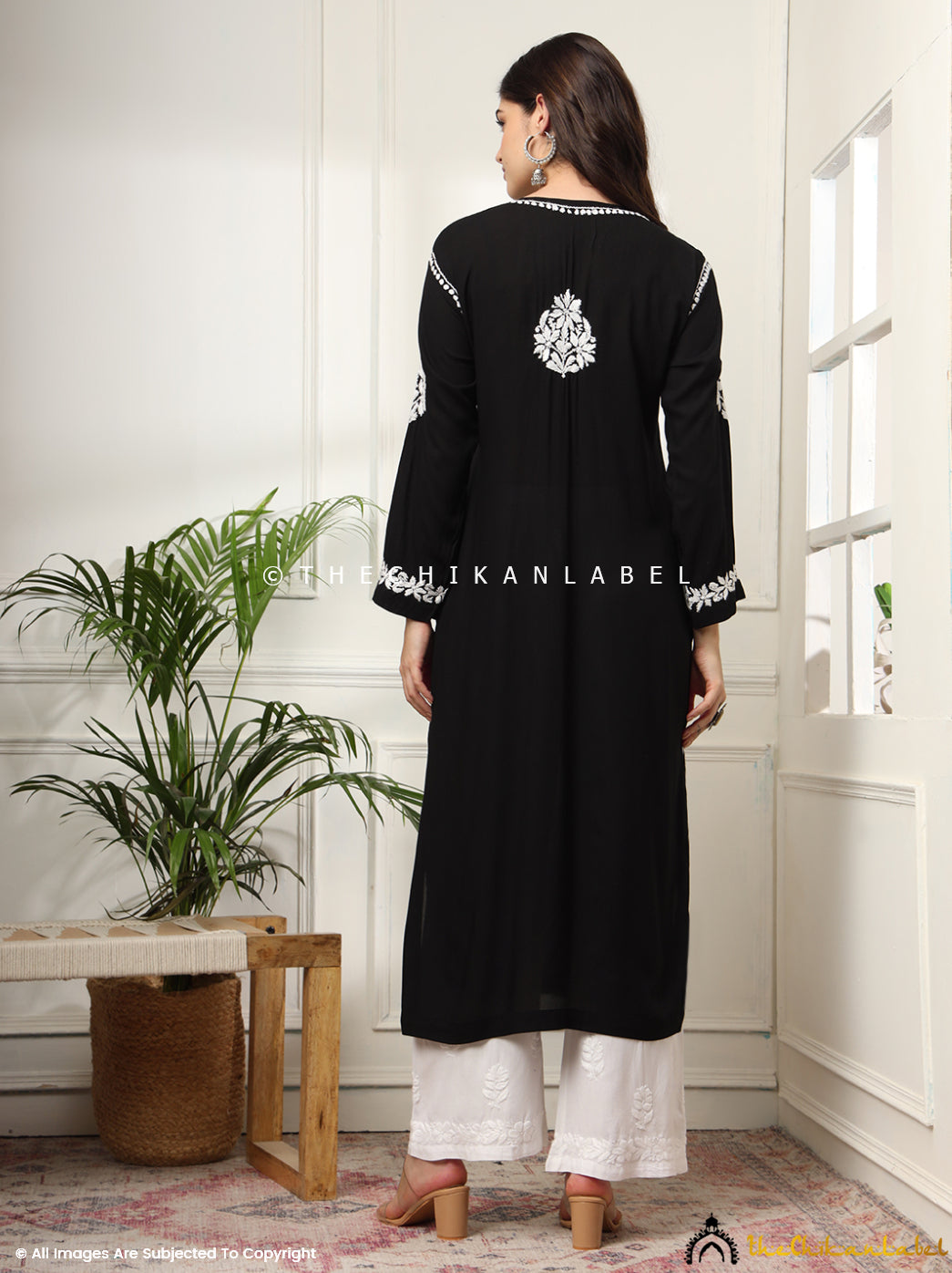 Black Aardhya Rayon Chikankari A-Line Kurti