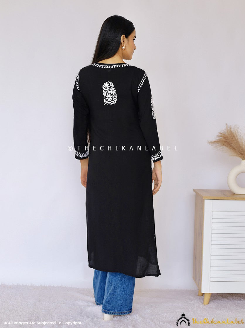 Black Aashi Modal Chikankari Straight Kurti