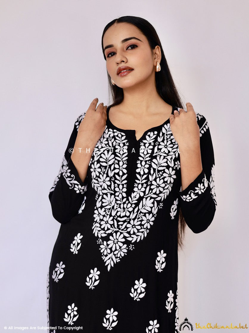 Black Aashi Modal Chikankari Straight Kurti