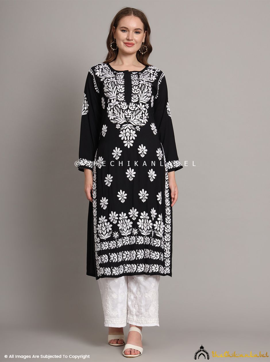 Black Aditi Modal Chikankari Straight Kurti