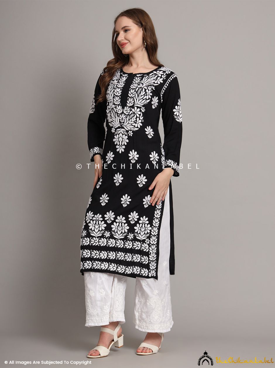 Black Aditi Modal Chikankari Straight Kurti