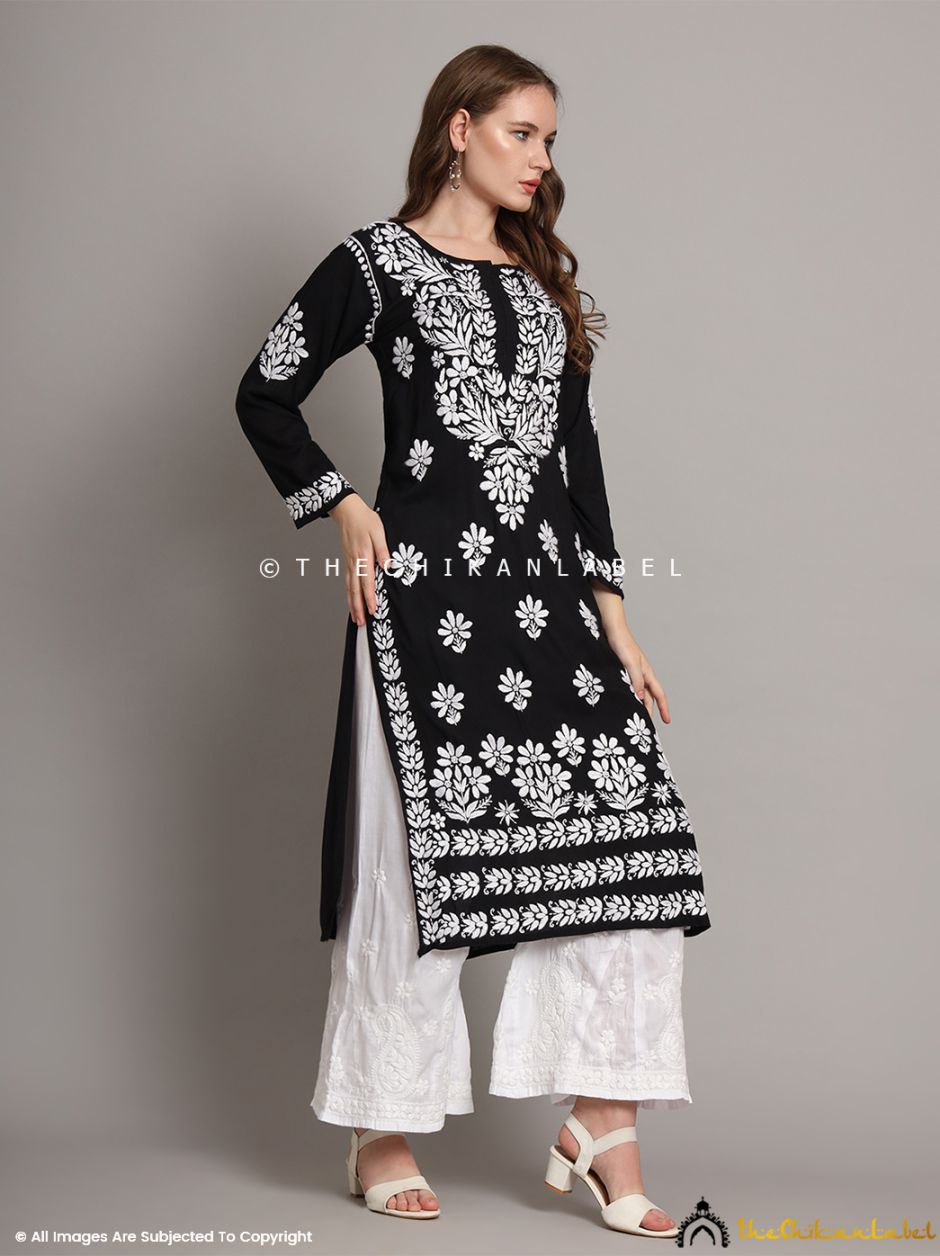 Black Aditi Modal Chikankari Straight Kurti