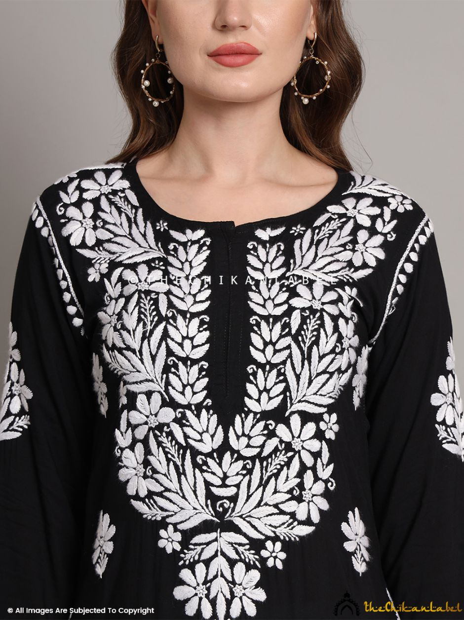 Black Aditi Modal Chikankari Straight Kurti