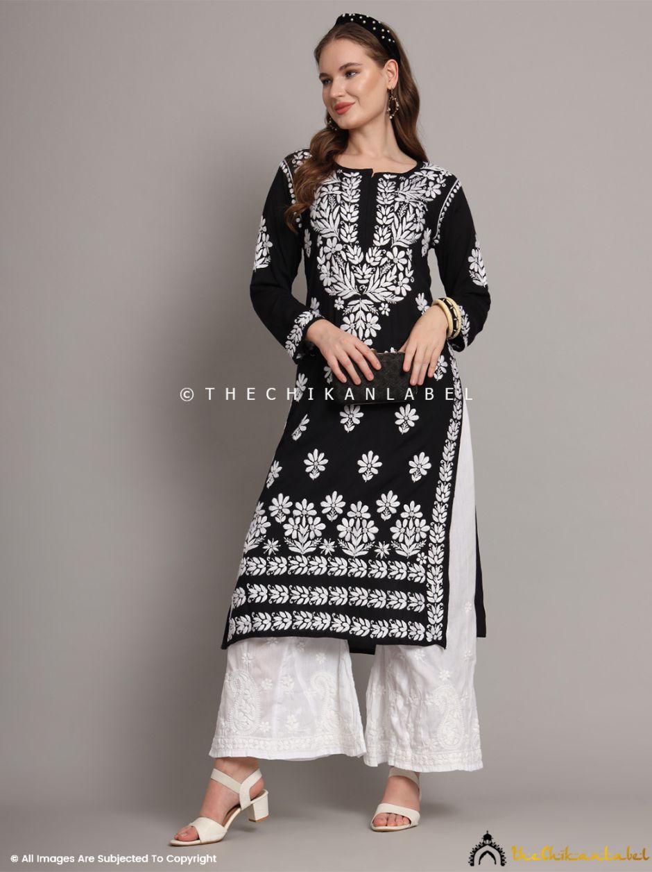 Black Aditi Modal Chikankari Straight Kurti