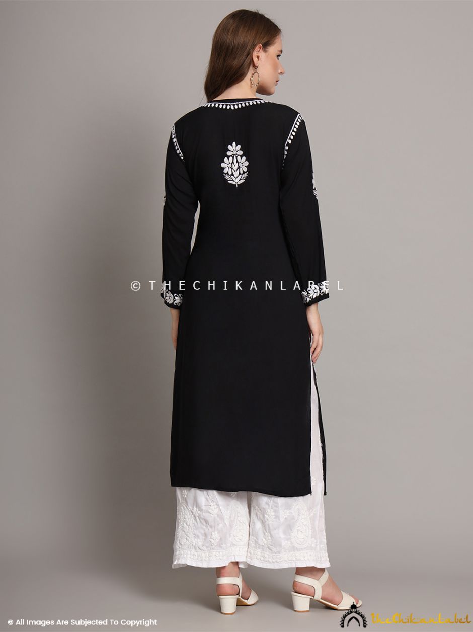 Black Aditi Modal Chikankari Straight Kurti