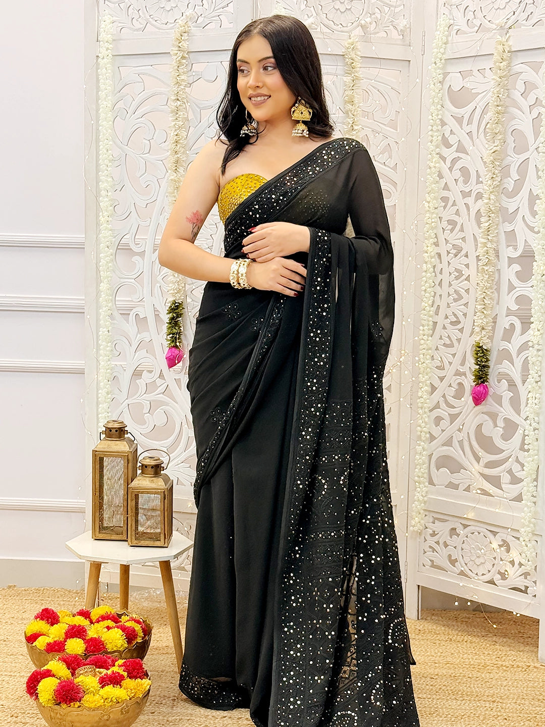 Black Begum Viscose Chikankari Saree