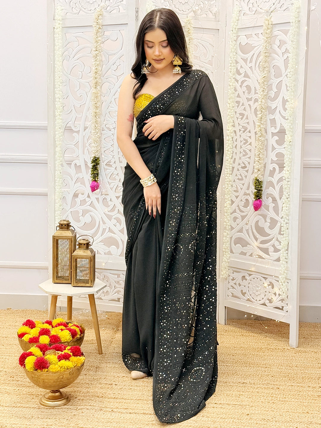 Black Begum Viscose Chikankari Saree