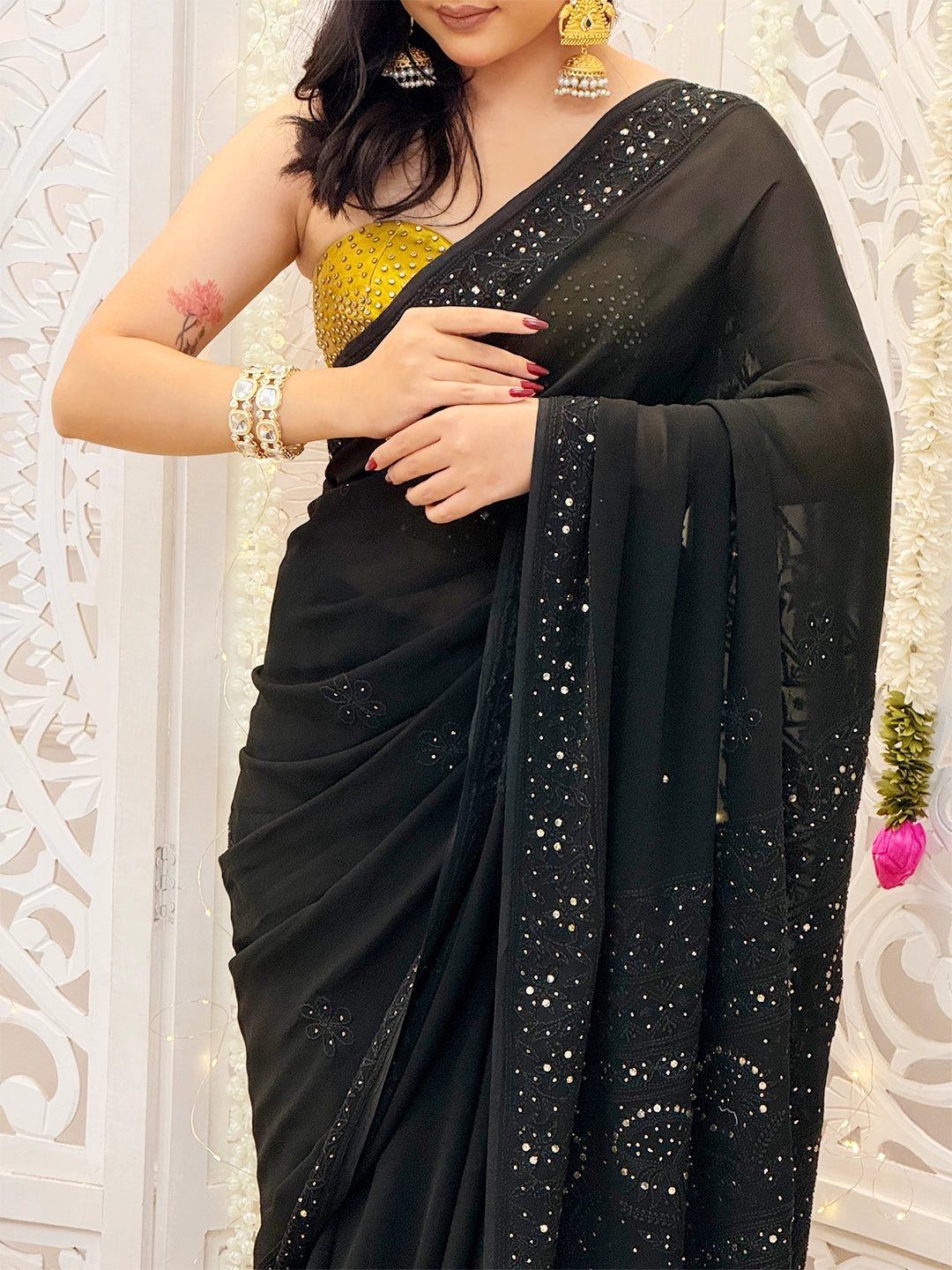 Black Begum Viscose Chikankari Saree