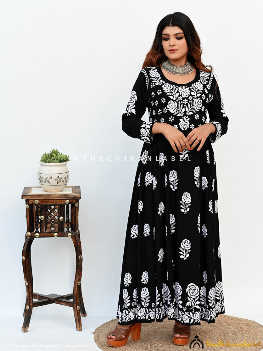 Black Modal Chikankari Anarkali Kurta ,Chikankari Anarkali Kurta in Modal Fabric For Woman