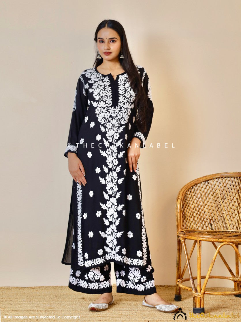 Black Kashish Modal Chikankari Kurti Palazzo Set