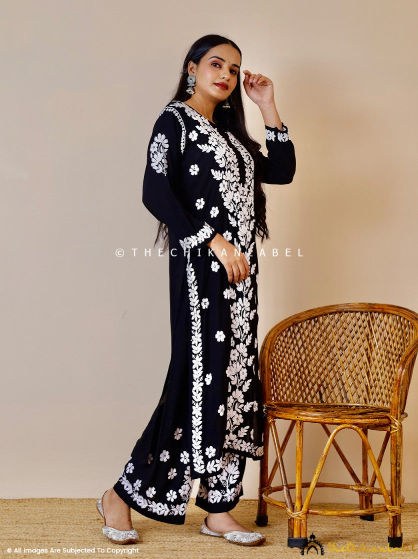 Black Kashish Modal Chikankari Kurti Palazzo Set