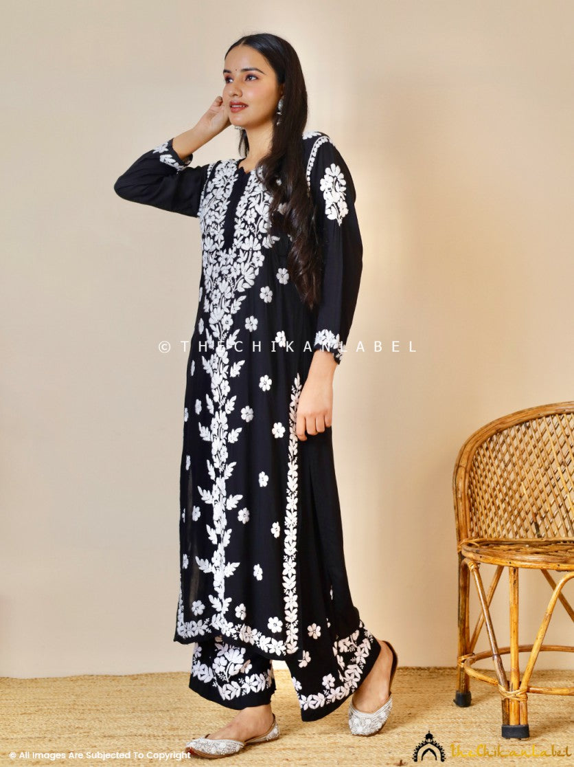 Black Kashish Modal Chikankari Kurti Palazzo Set