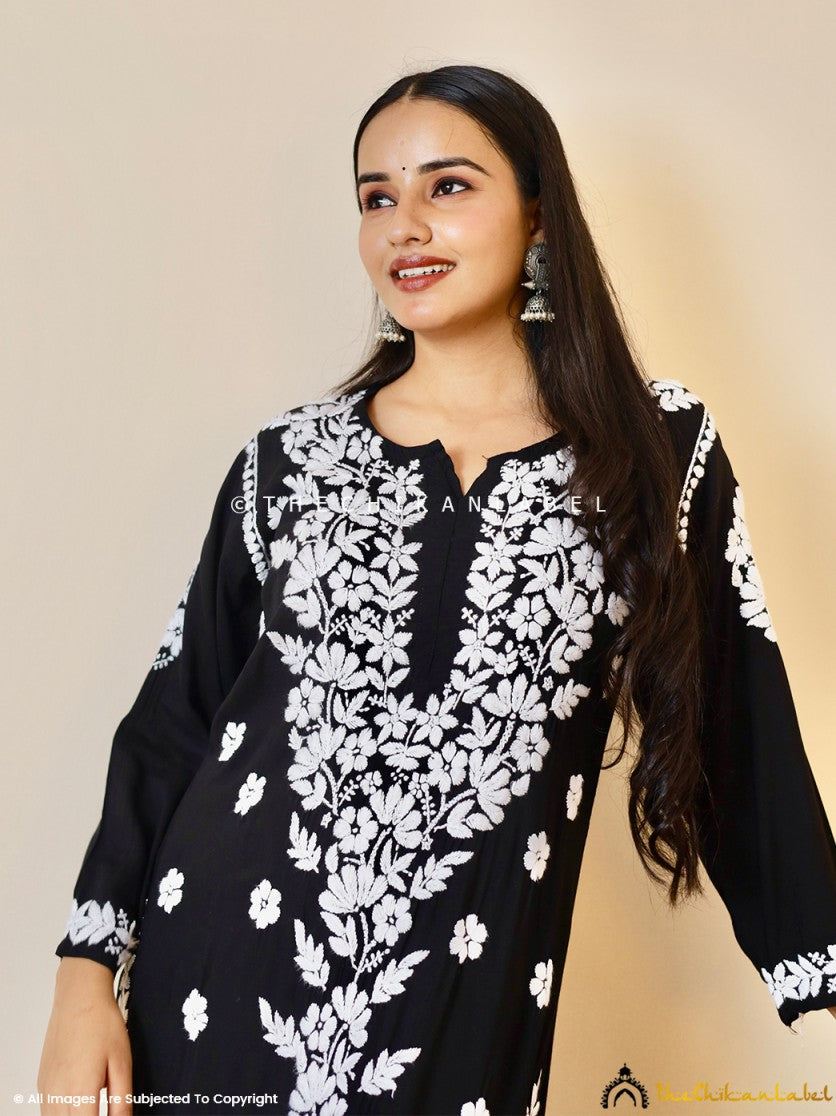 Black Kashish Modal Chikankari Kurti Palazzo Set