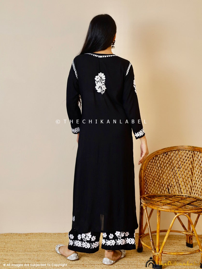 Black Kashish Modal Chikankari Kurti Palazzo Set