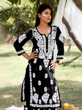 Black Soha Modal Chikankari Kurti Palazzo Set