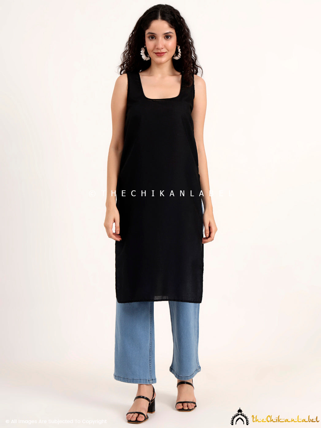 Mahak Georgette Chikankari Straight Kurti with Inner - Black