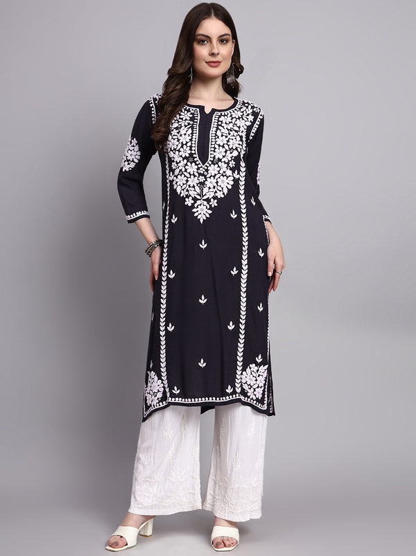 Ethnic chikankari long kurti with handcrafted embroidery work ideal for everyday wear festive styling and fusion looks