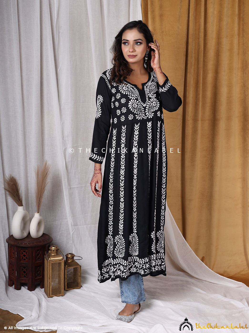 Black Modal Cotton Chikankari Anarkali ,Chikankari Anarkali in Modal fabric for Woman