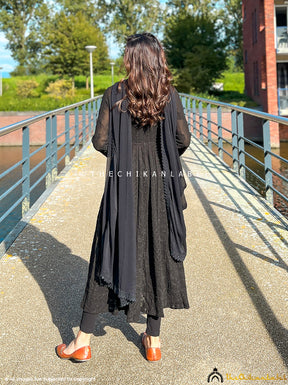 Black Naveli Slit Chikankari Kurti