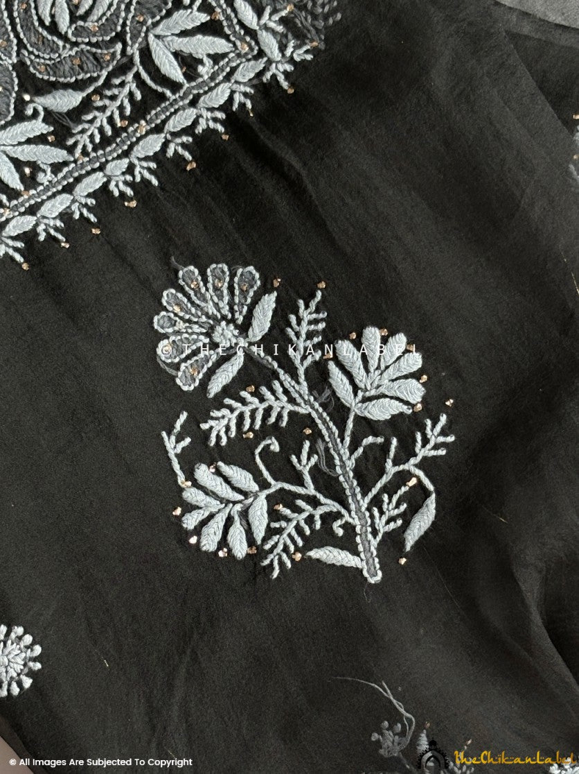 Black Safina Semi-Stitched Organza Chikankari Suit