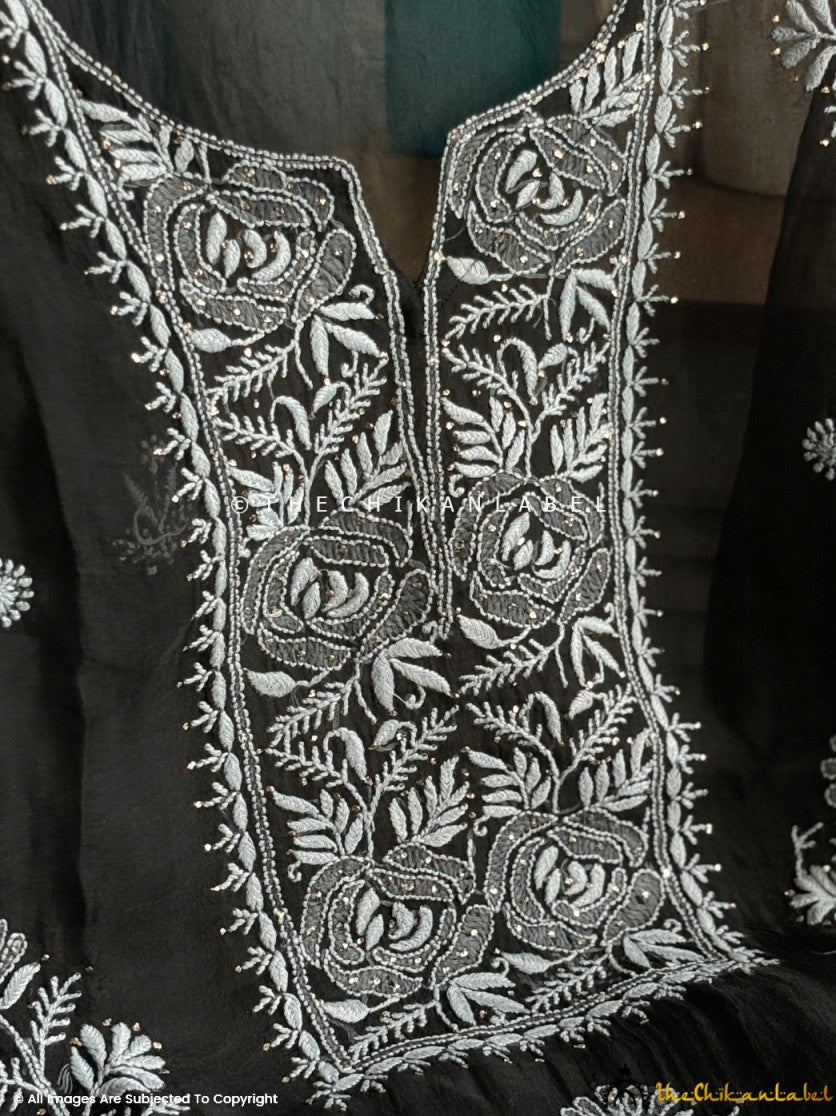 Black Safina Semi-Stitched Organza Chikankari Suit